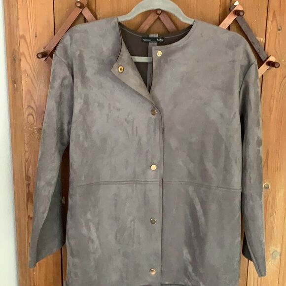 Zara W/B grey suede faux fur trim long coat NWOT - Picture 9 of 12